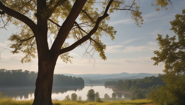 a tree with a bench and a bench in the background