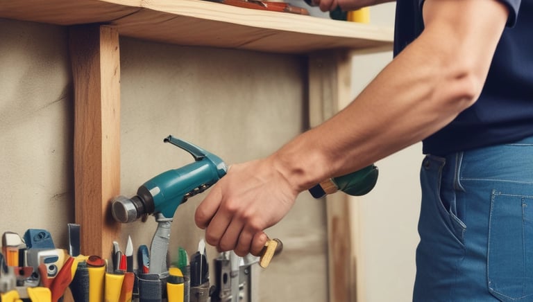 A dimly lit storage or warehouse area with metal shelving units lining both sides. A yellow metal cart with mesh sides is situated in the central aisle. Various items and boxes can be seen on the shelves and the floor in the background. The entire area has a greenish tint due to the lighting.