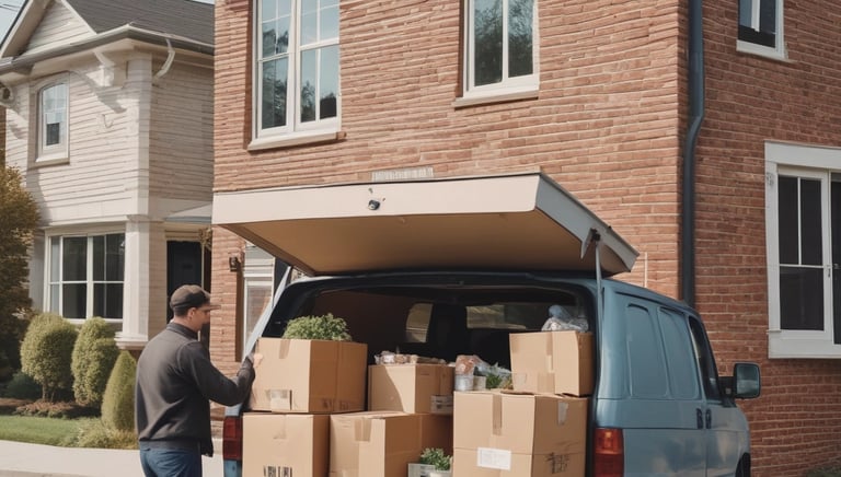 A warehouse with tall, orange metal shelving units filled with pallets wrapped in plastic. The floor is concrete, and overhead industrial lighting illuminates the space. The shelving reaches up to the ceiling, maximizing storage capacity with numerous boxes and items stacked neatly.