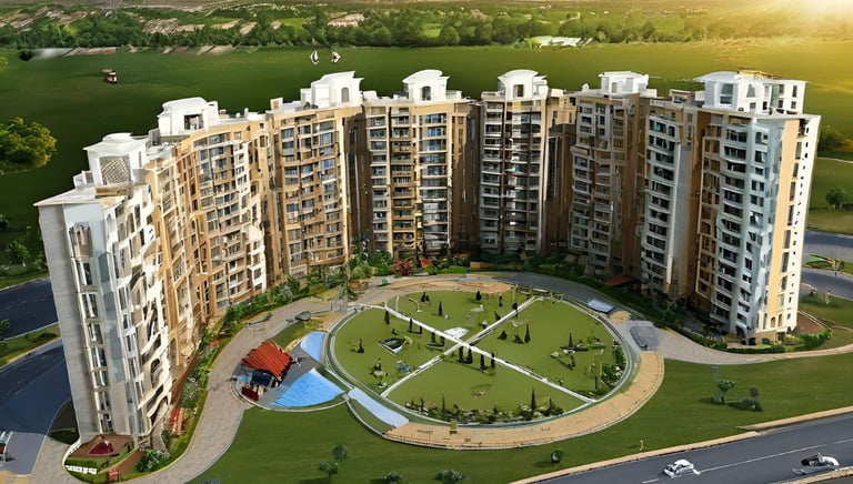 a large apartment complex with a circular shaped building