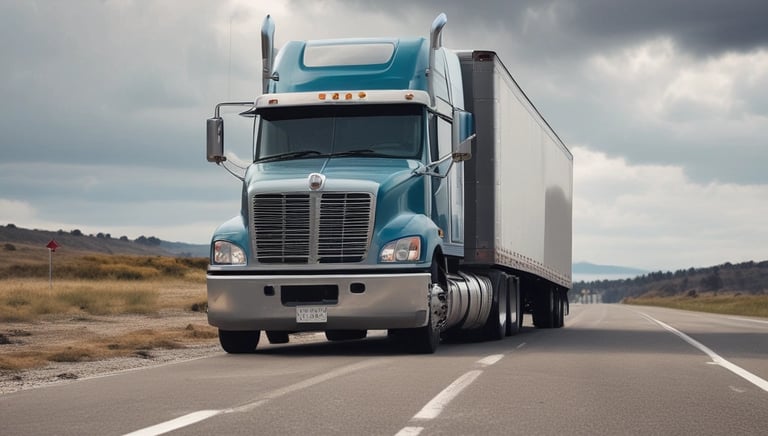 A mechanic working on a semi truck in a roadside setting.
