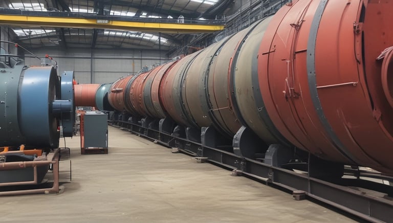 three white fans sitting on top of a cement floor