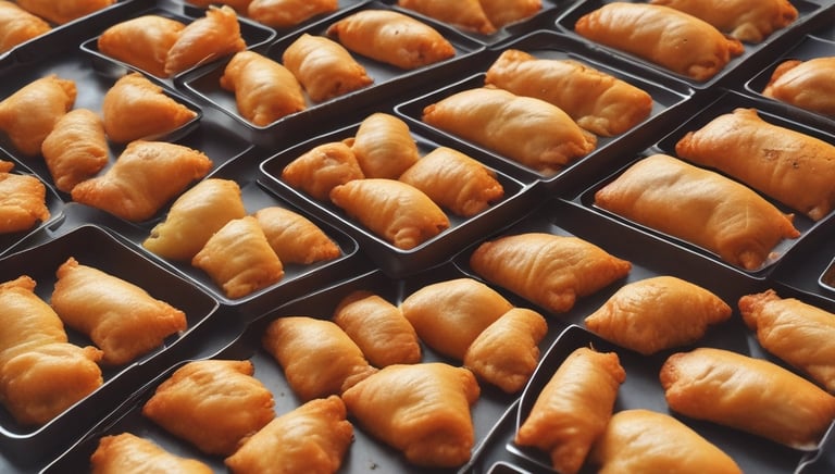 Stack of clean, eco-friendly paper food trays ready for delivery in a modern kitchen.