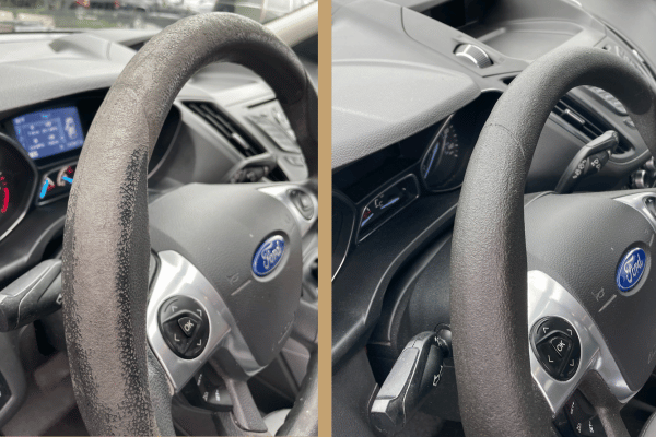 vehicle interior repair to steering wheel before and after 