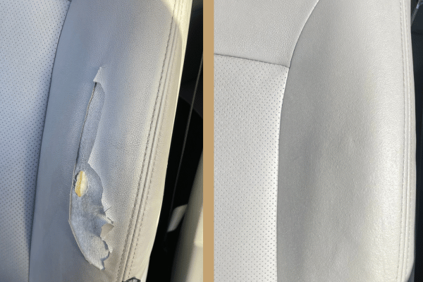 leather repair to car seat before and after