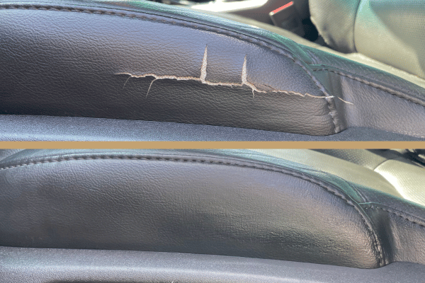 vinyl car seat cut before and after repair