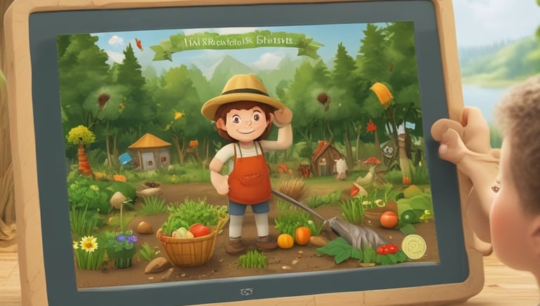 A group of people engaged in a gardening activity, with various potted plants and gardening tools arranged on a table. One person is tending to a plant in a terracotta pot, while others are interacting or observing in a greenery-filled space.