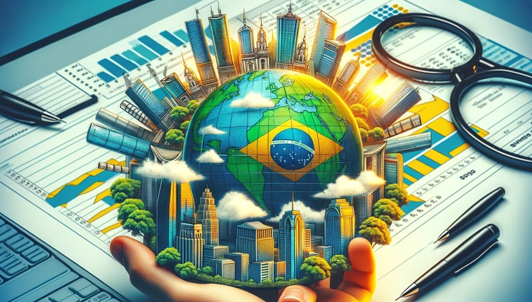 imagem globo do mundo destacando o Brasil com o desenho da bandeira nacional