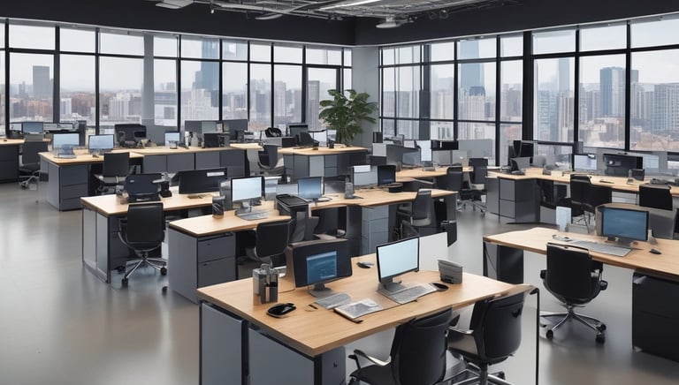 A modern office environment showcasing technology solutions.