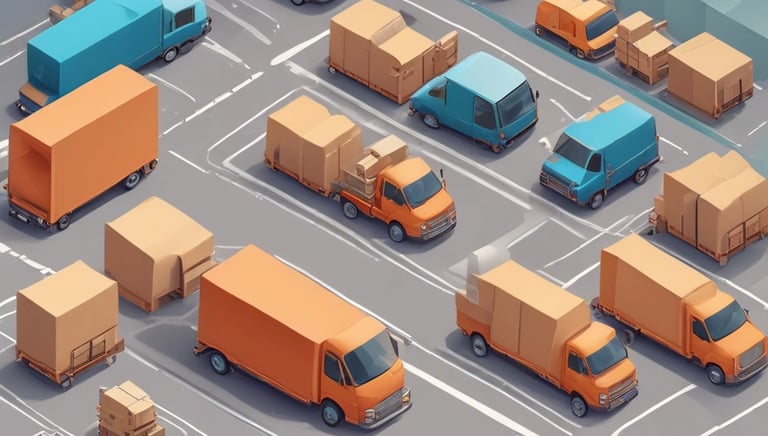 A logistics operation with delivery trucks and software systems.