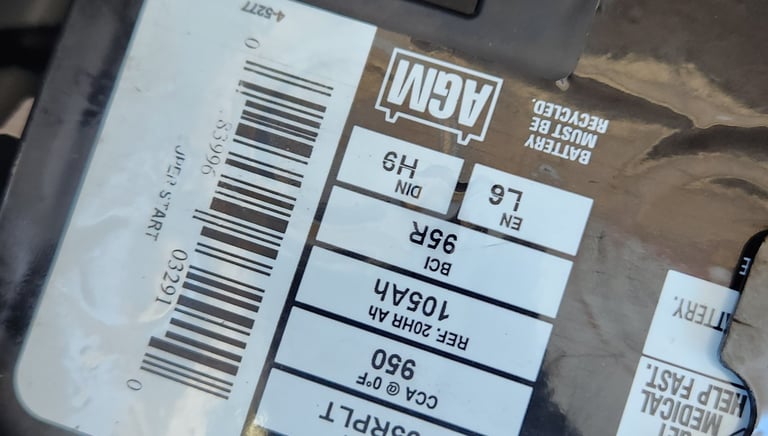A battery that was installed in West Des Moines by Fast T's Mobile Battery Technician