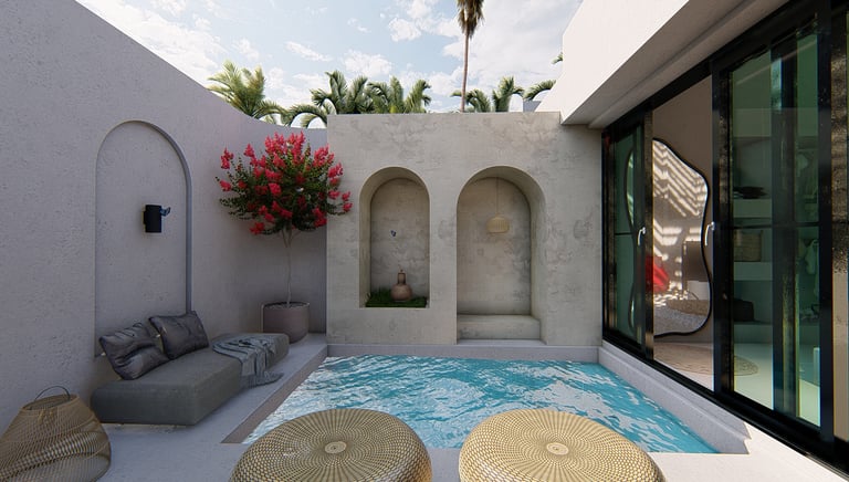 Mediterranean villa design in Gili Trawangan, Indonesia – exterior view