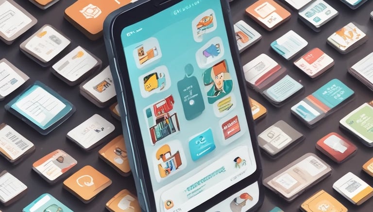A web page featuring a promotional message about creating mobile apps from data. The headline text emphasizes transforming data into beautiful, powerful mobile applications. Below the headline, there is an image of a smartphone interface displaying app previews with a toolbar and menu options. The user interface is sleek and modern with a soft pastel background gradient.