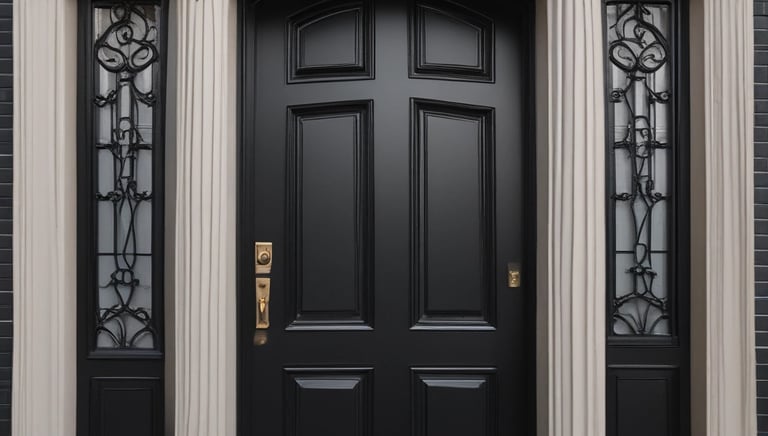 A skilled painter applying a smooth coat of paint on a wooden door.