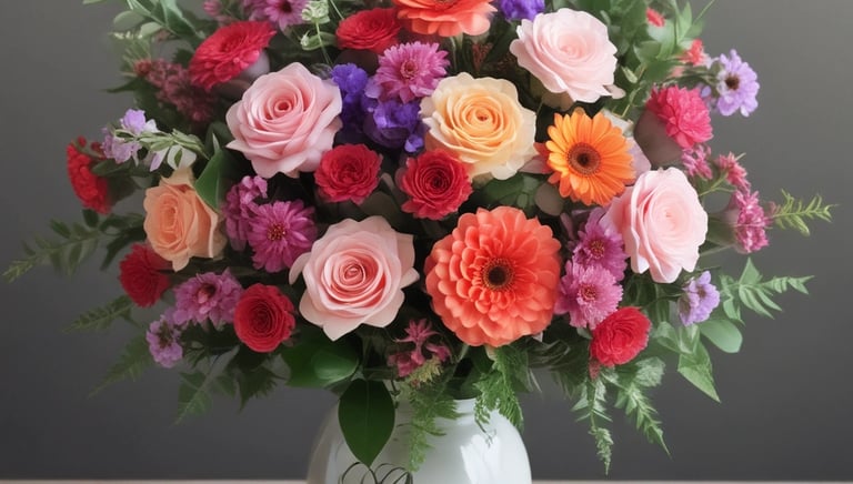 A delivery person carrying a box of flowers with a smile, ready to make a delivery.