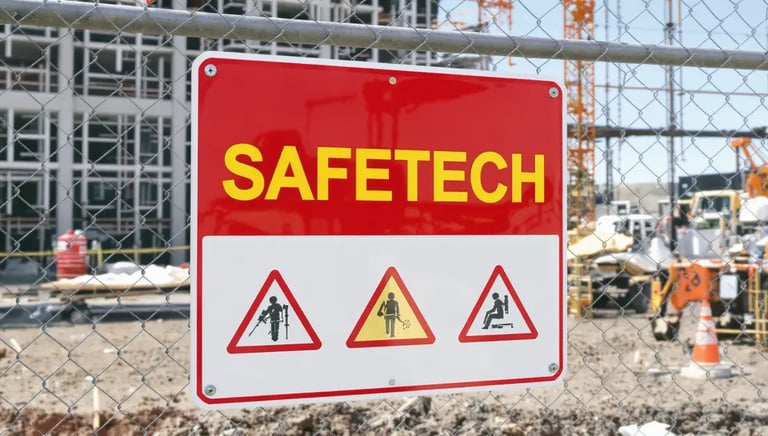 Construction site safety signboard with hazard icons – SignageBoard.ae