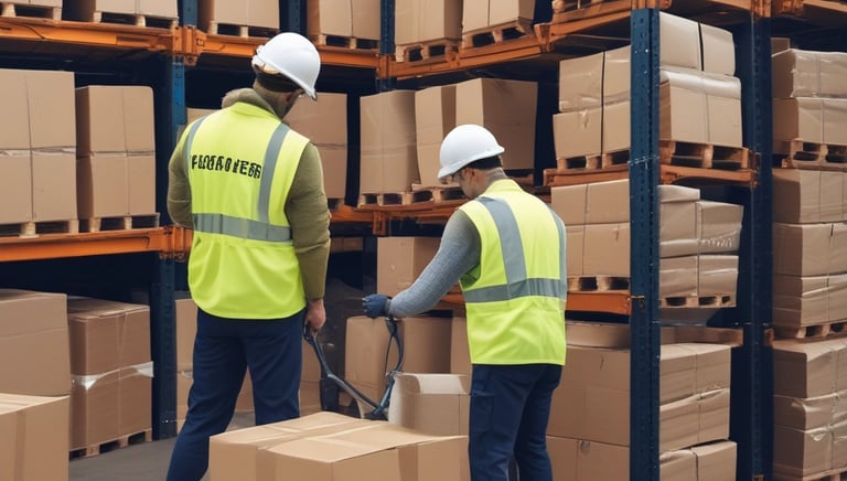A spacious industrial facility with high ceilings and extensive use of metal and industrial materials. The interior is well-lit, featuring clean, organized rows of machinery and equipment. A single person is walking in the distance, emphasizing the scale of the space. The environment appears to be a manufacturing or industrial warehouse with marked walkways and large doors.