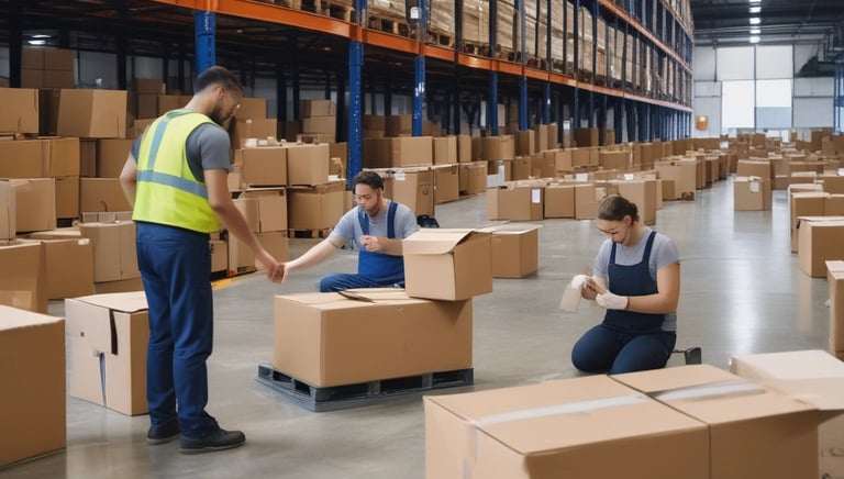 A large industrial space with massive machinery, including engines and generators. Two workers are operating and maintaining the equipment on a checkered floor under a high ceiling with steel beams.