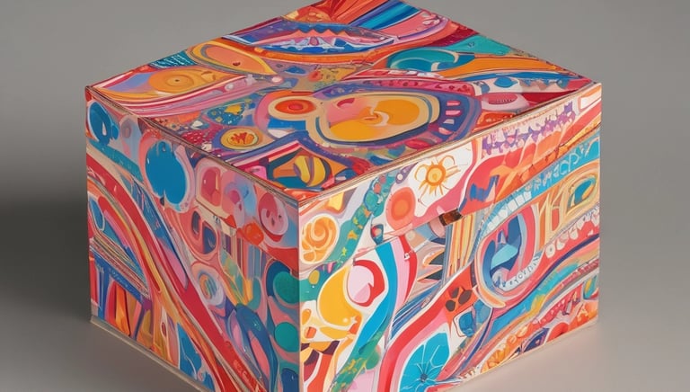 A stack of flattened and tightly packed cardboard boxes and packaging materials, displaying various printed labels, logos, and text in multiple colors. The cardboard is crumpled and layered, showing visible wear and tear, and some pieces have torn edges.