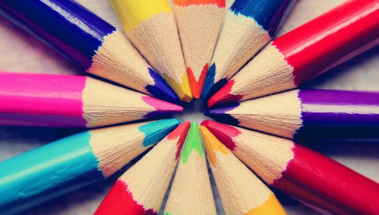 Beautifully displayed coloured pencils 