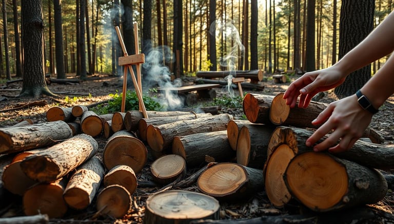 various hardwood logs arranged on the ground