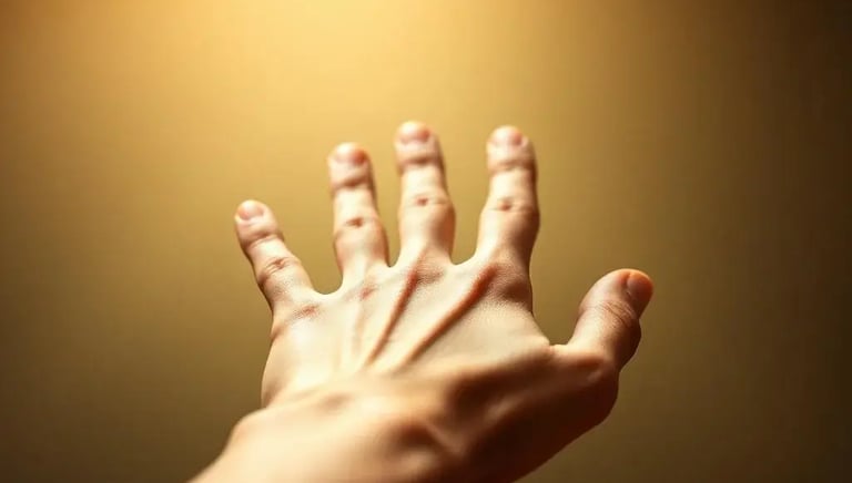 Mano abierta sobre un fondo dorado, destacando las líneas principales de la palma en un ambiente cálido y simbólico, ideal pa