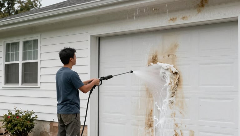 Bright, clean windows reflecting a sunny sky with a gentle hand wiping a pane.