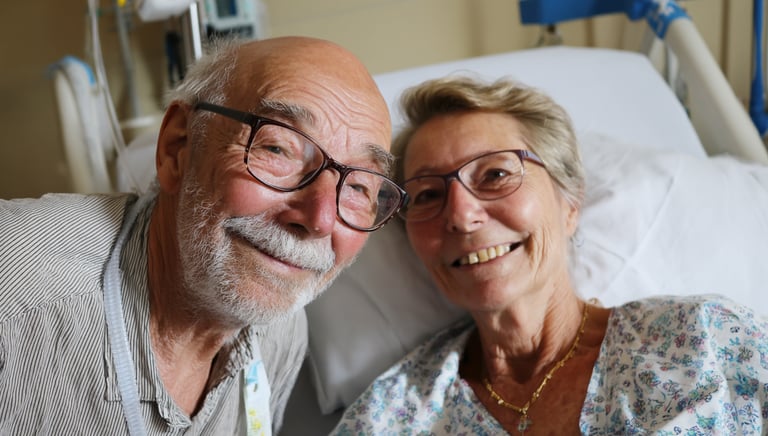 Couple heureux sur lit d'hôpital