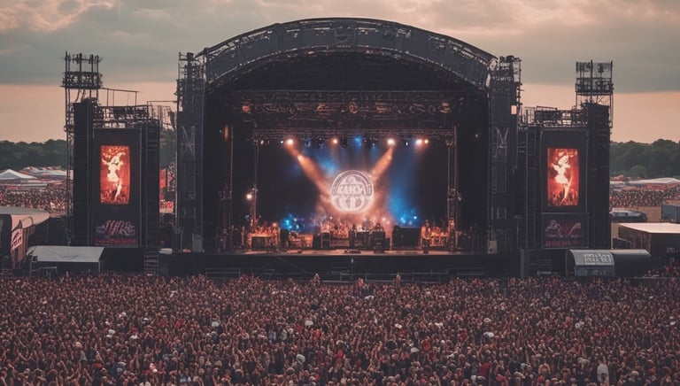 A professional organizer reviewing concert technical documents on a laptop.