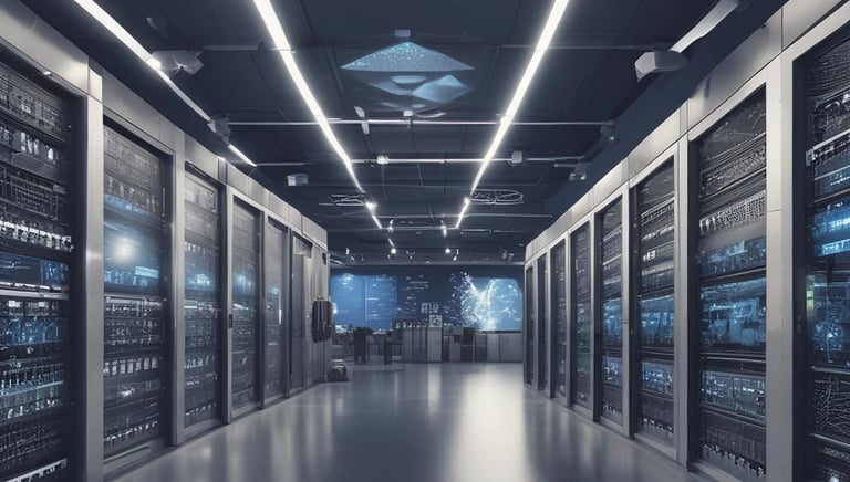 A secure server room with advanced technology and data protection measures in place.