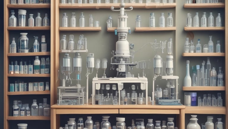 a shelf with many bottles and bottles of water