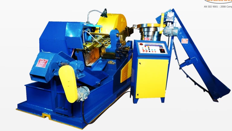 a machine which put thread on bolts with conveyor system