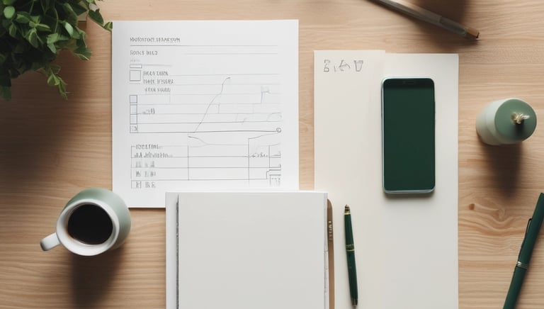 A close-up of a hand holding a pen over a financial planner, representing financial organization and clarity.