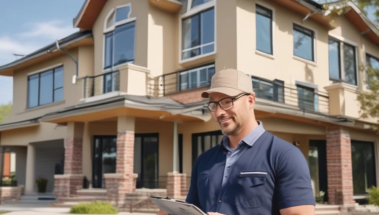 An inspector taking measurements inside a residential property.