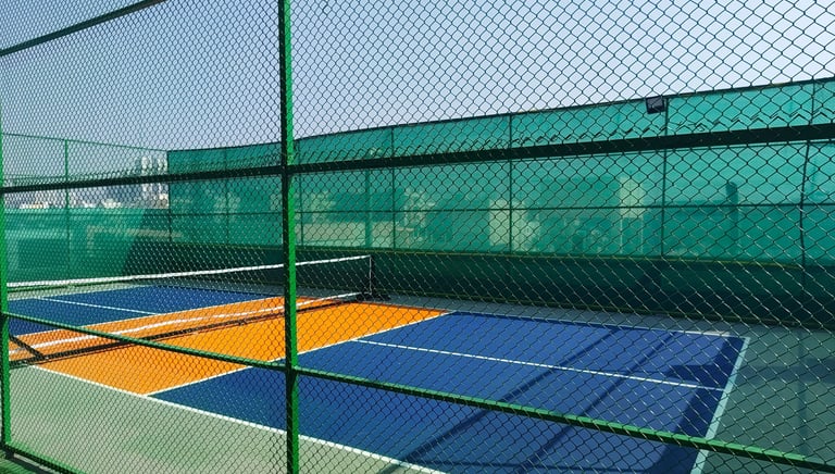 Professional 8-layer cushioned pickleball court on the FitX1 Manikonda rooftop designed for joint pr