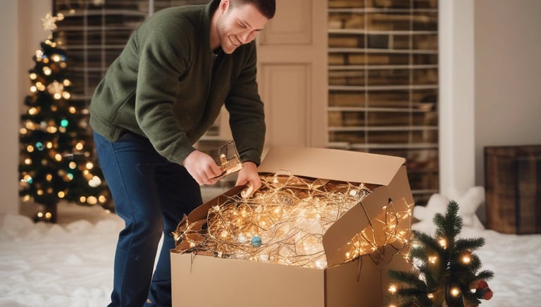 Close-up of sparkling Christmas lights on a festive home pathway, shining clearly at night.