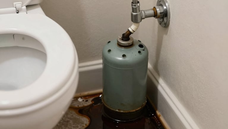 Nighttime shot of a Rapid Response truck parked by a home with crew repairing a broken septic line.