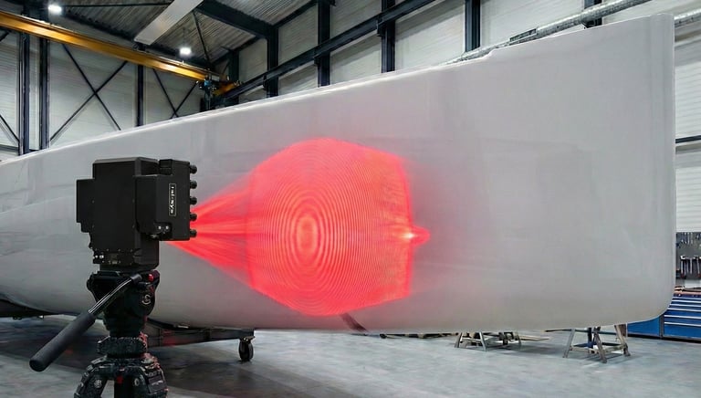 Laser sheaograohy testing a yacht hull