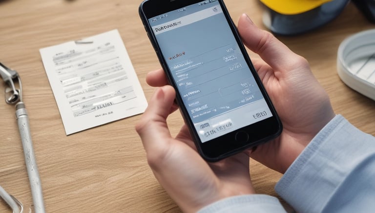 Photo of a smartphone capturing a receipt for digital expense tracking.