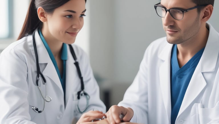 A patient performing guided leg exercises with a physiotherapist in a modern rehab center.