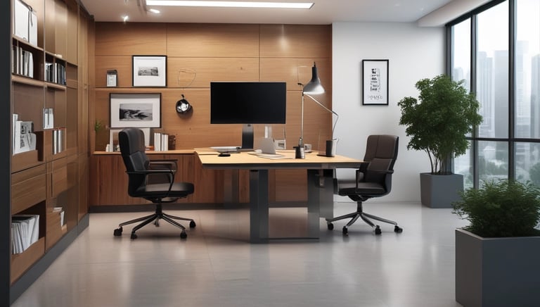 Image depicting electrostatic disinfection in a contemporary business office setting.