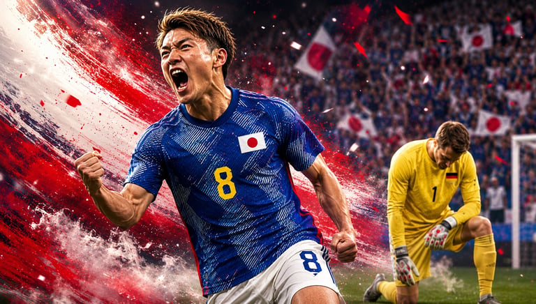 Ritsu Doan célèbre son but contre l'Allemagne lors de la victoire historique du Japon (2-1) à la Coupe du monde 2022.