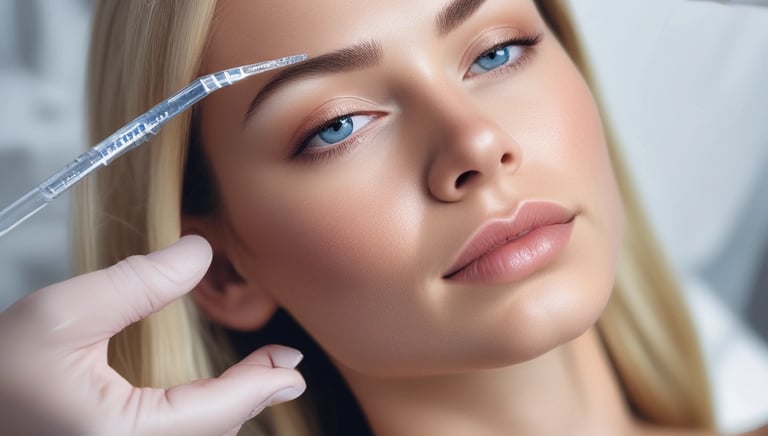 Close-up of a woman receiving a Botox injection in a clinical setting.