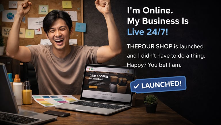 person celebrating business website live on laptop showing online launch success