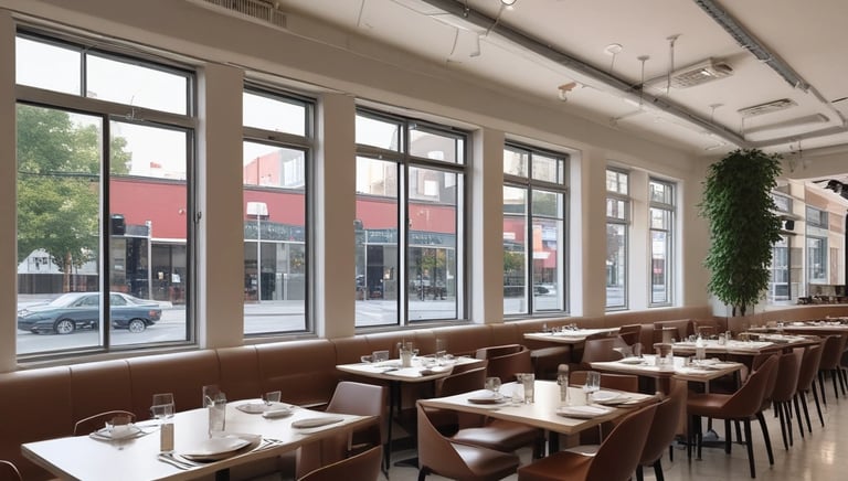 A professional window cleaner carefully washing large storefront windows in Toulon.