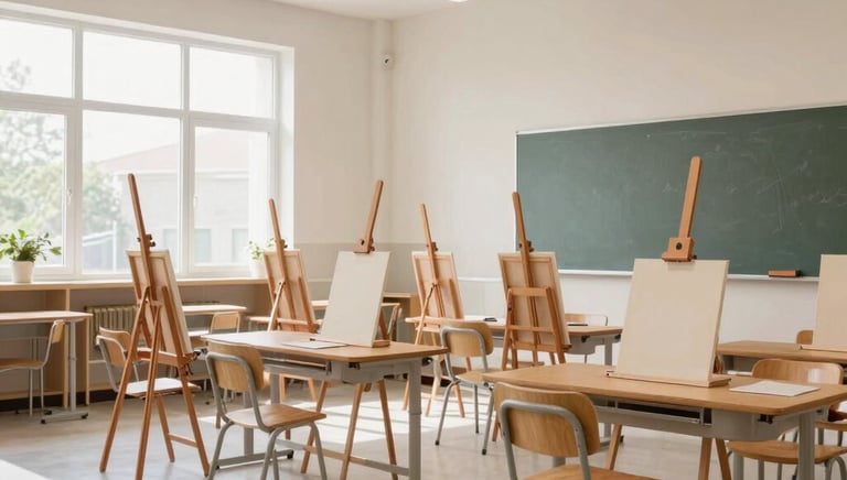 A bright, modern school gymnasium with empty sports equipment ready for use.