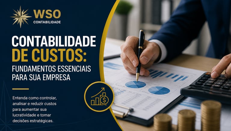 Profissional de contabilidade analisando gráficos de custos para gestão financeira empresarial estratégica.
