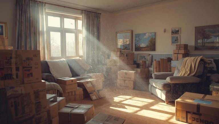 room with furniture packaged for a house clearance