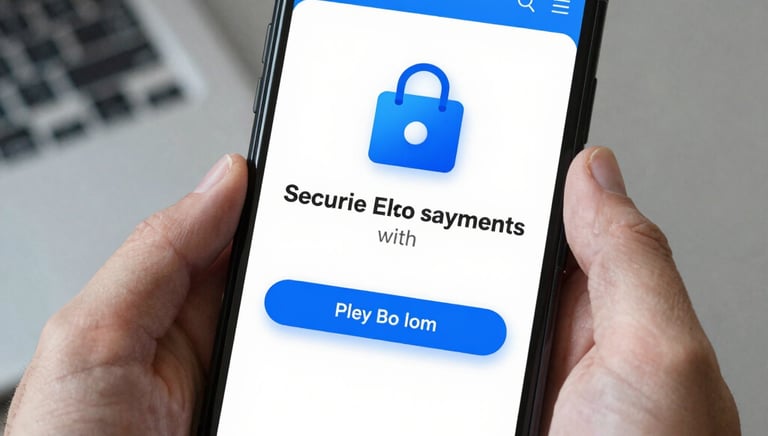 Close-up of a cowboy hand holding a credit card near a laptop showing a secure checkout screen.