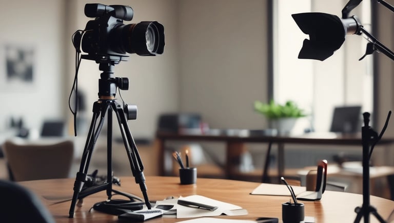 A focused frame of a presenter speaking confidently in a modern office setting.